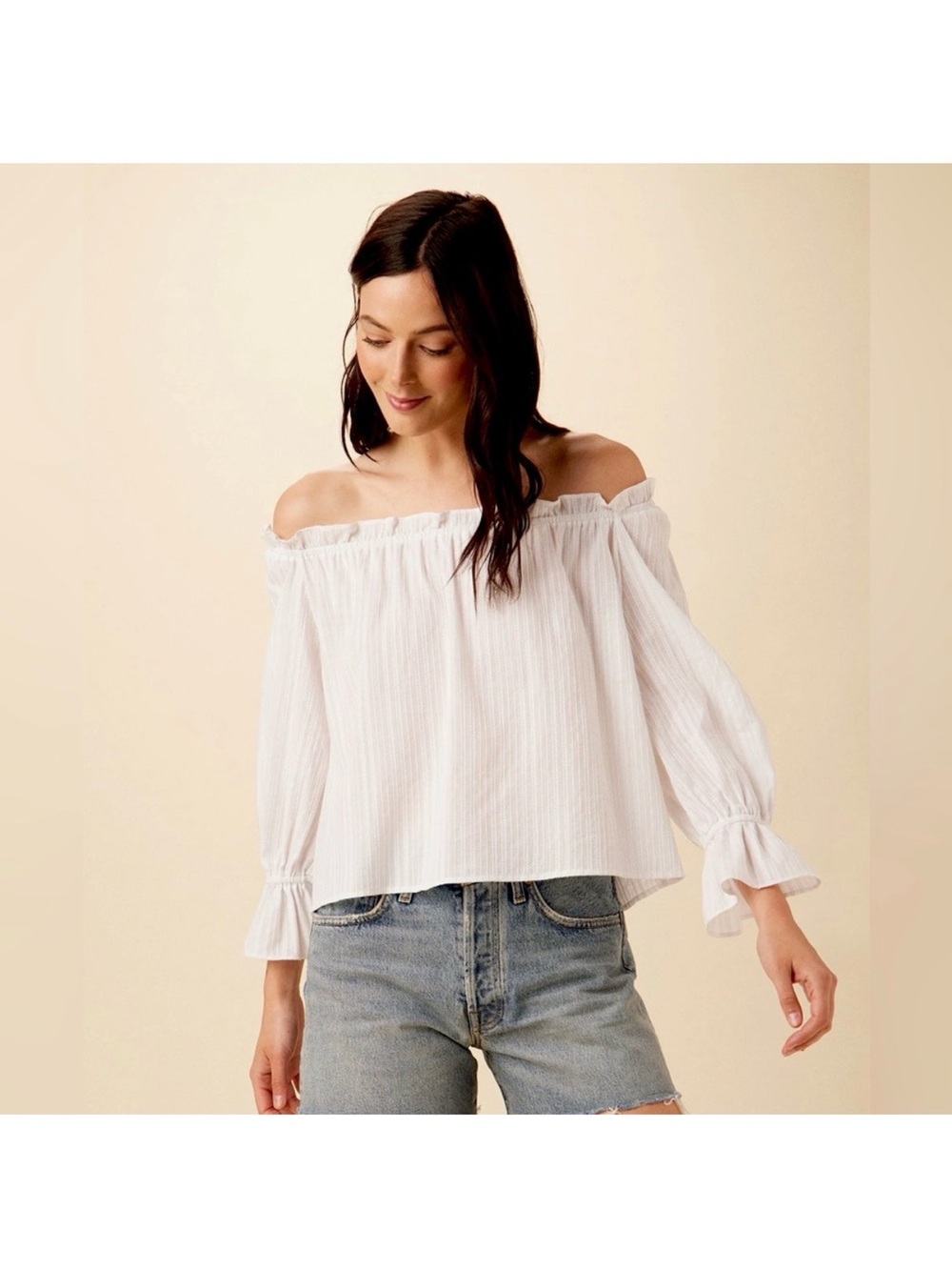 Club Monaco Off-Shoulder White Cotton Ruffle Top